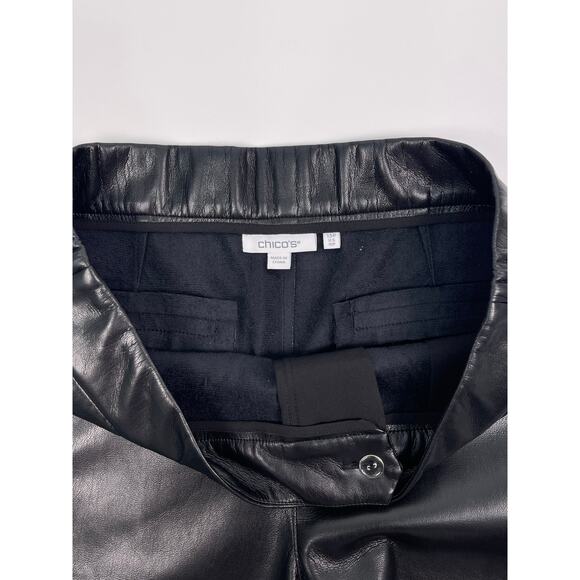 Chico’s Black Faux Leather Lace Hem Cropped Trousers Pants Size 10 Petite - Picture 9 of 13